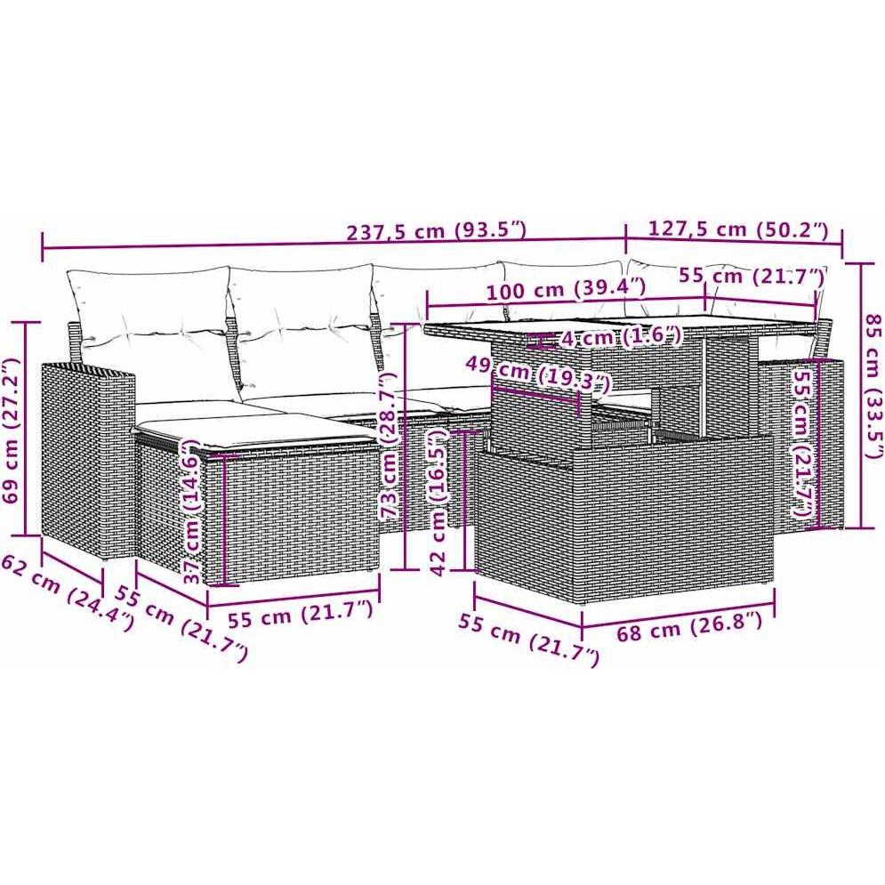 Thumbnail - VidaXL, Gartenlounge, Gartenmöbel Sofa Garnitur Sitzgruppe Lounge 7-tlg. Schwarz Poly Rattan
