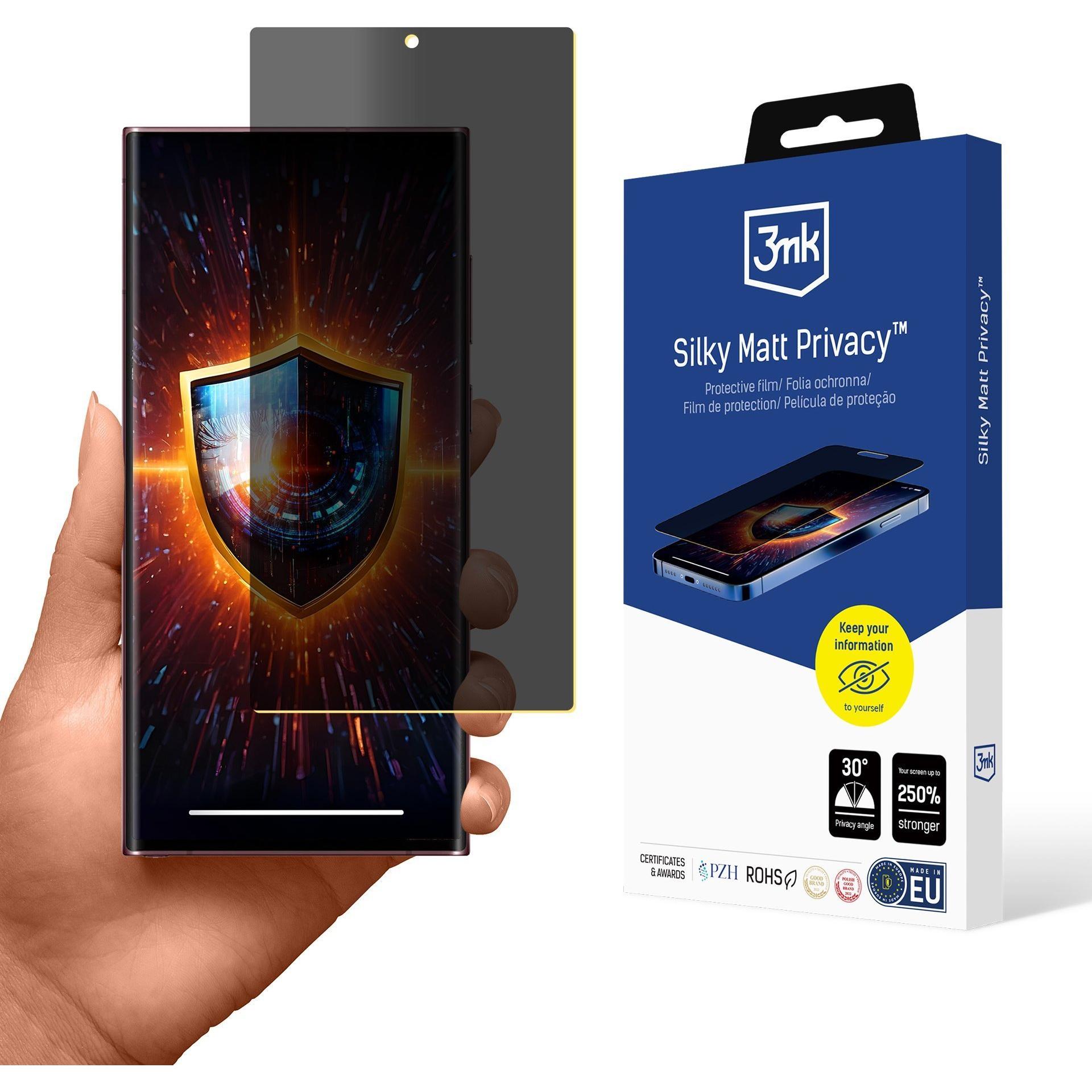 3MK Samsung Galaxy S22 Ultra 5G - Silky Matt Privacy (1 Stück, Samsung Galaxy S22 Ultra), Smartphone Schutzfolie, Grau