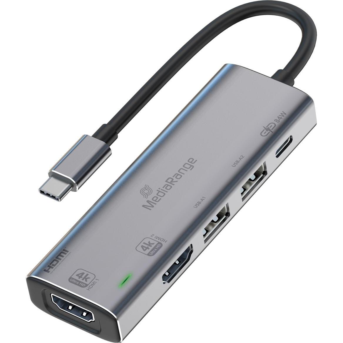 MediaRange MRCS511 (USB-C, 5 Ports), Dockingstation + USB Hub, Silber