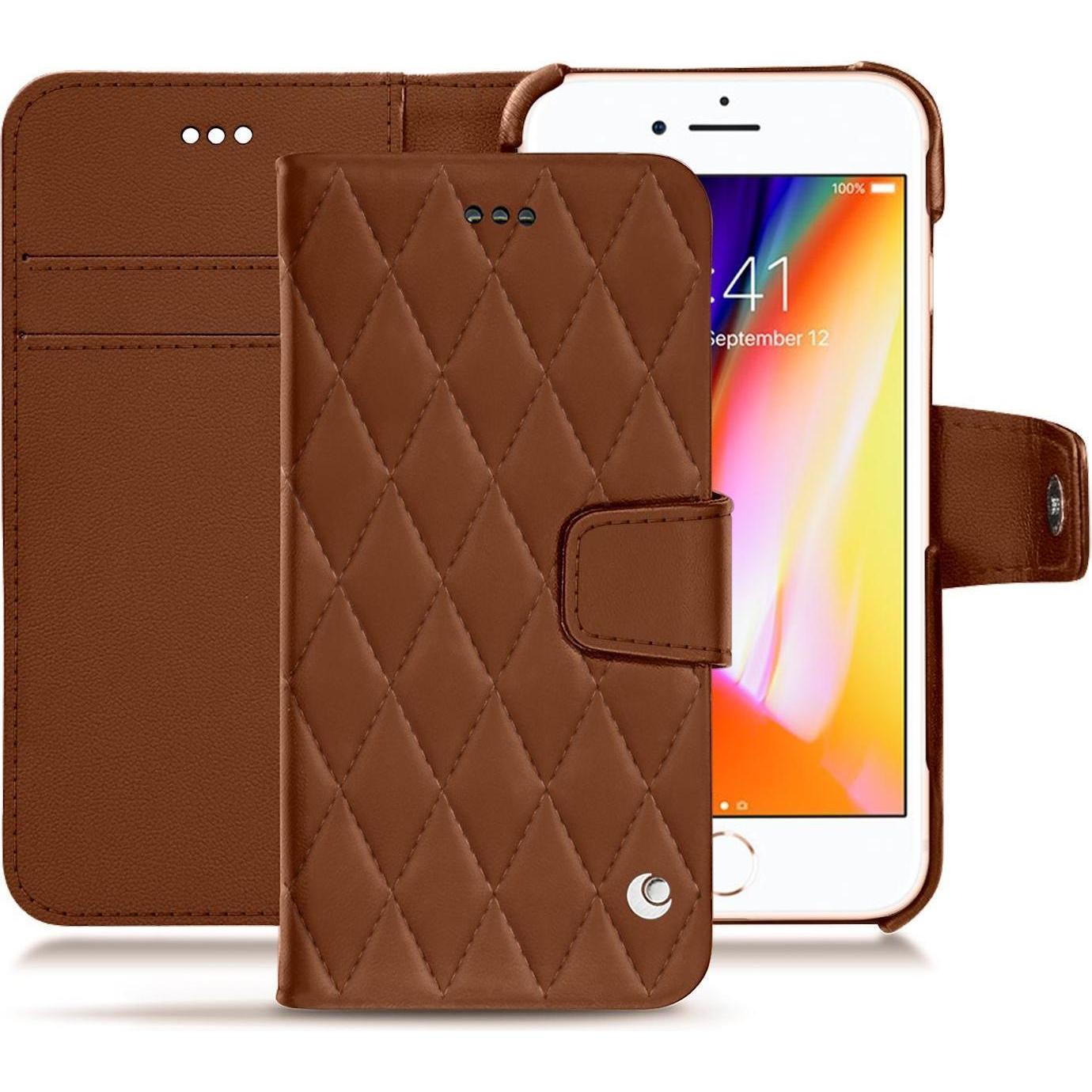Noreve Lederschutzhülle Wallet (Apple iPhone 8), Smartphone Hülle, Braun