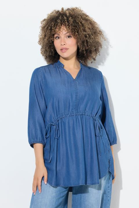 Actual product image Ulla Popken Denim Look Drawstring Waist Blouse (60)