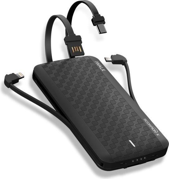 Actual product image iWalk Scorpion 8000X Powerbank black 8000 mAh with USB/microUSB/Lightning/USB-C cable charges 3 (8000 mAh, 29.60 Wh)