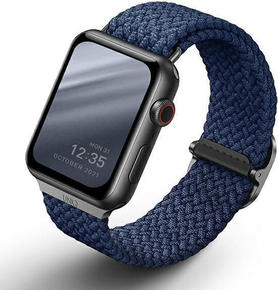 Produktbild Uniq pasek Aspen Apple Watch 44/42/45mm Series 4/5/6/7/8/SE/SE2 Braided niebieski/oxford blue (45 mm, 44 mm, 42 mm, Kunststoff)