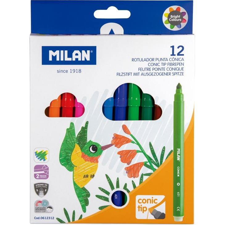 Milan, Malstifte, Marker CONIC, 12 Farben (12 Farben, 12 x)