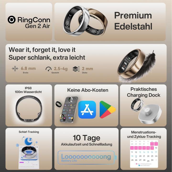 Image du produit RingConn Smart Ring Gen 2 Air (8, Argent)