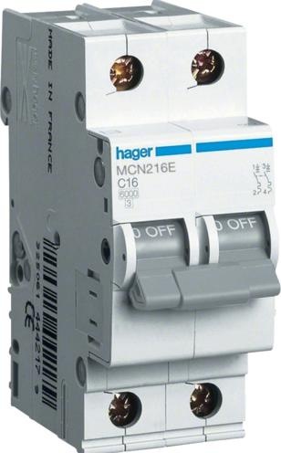 Produktbild Hager Hubschrauber Gegenstromschalter 2P C 16A 6 kA AC (MCN216E)