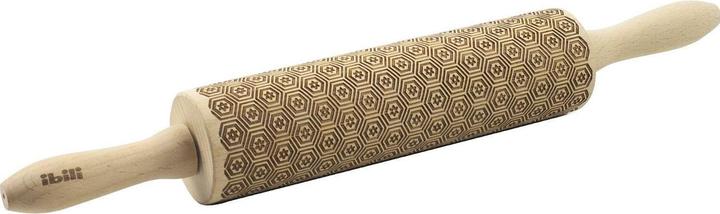 Ibili Teigroller Holz mit Muster Deko 39,5 x 5 cm Zaubert sechseckige Muster auf Gebäck und Teig