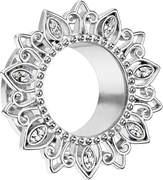 Image du produit Star Piercing Flesh Tunnel argenté fleur de lotus cristal argenté (Laiton, Acier chirurgical 316L)