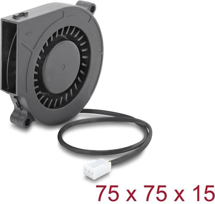 Produktbild Delock Radiallüfter / Lüftergebläse 12 V DC 75 x 75 x 15 mm mit 3-Pin Lüfteranschluss, schwarz (75 mm)
