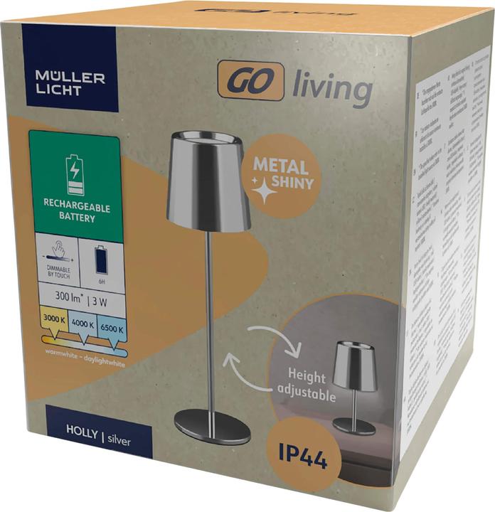 Produktbild Müller Licht MÜLLER-LICHT LED-Akku-Tischleuchte Holly, 3 W, 300 lm, silber (300 lm)