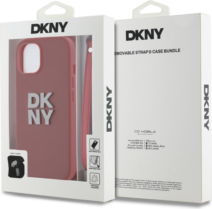 Produktbild DKNY PU Leather Stack Logo Wrist Strap Case for iPhone 14 Red (Apple iPhone 14)