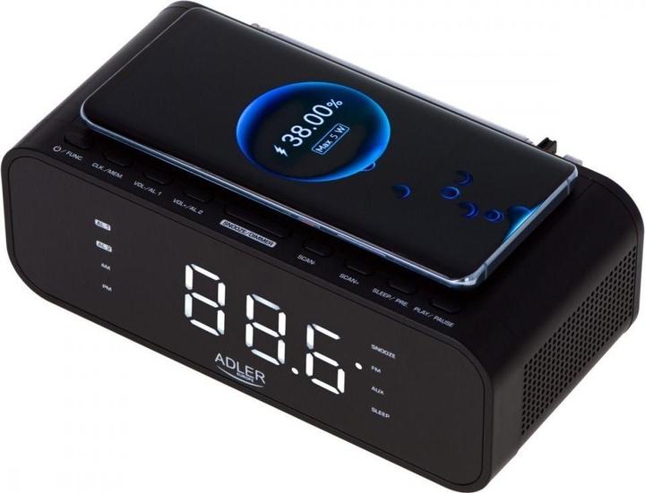 Actual product image Adler Alarm Clock with Wireless Charger AD 1192B AUX in, Black, Alarm function