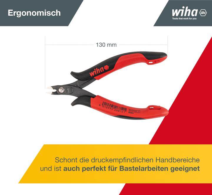 Image du produit Wiha Pince coupante diagonale Electronic Tête très étroite, pointue sans flanc (27388) 118 mm (128 mm)