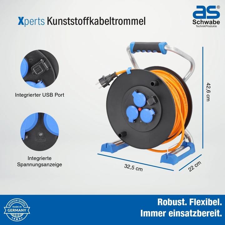Produktbild As - Schwabe Kunststoffkabeltrommel mit USB (40 m, 2.50 mm²)