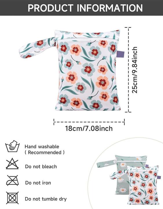 Produktbild ASMI 2 Stück Wetbag Windeltasche Set 18x25 cm Flower Duo