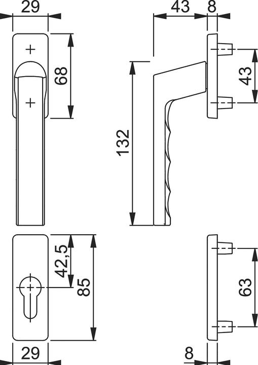 Actual product image Hoppe TOULON window handle set, outside high, aluminium stainless steel effect