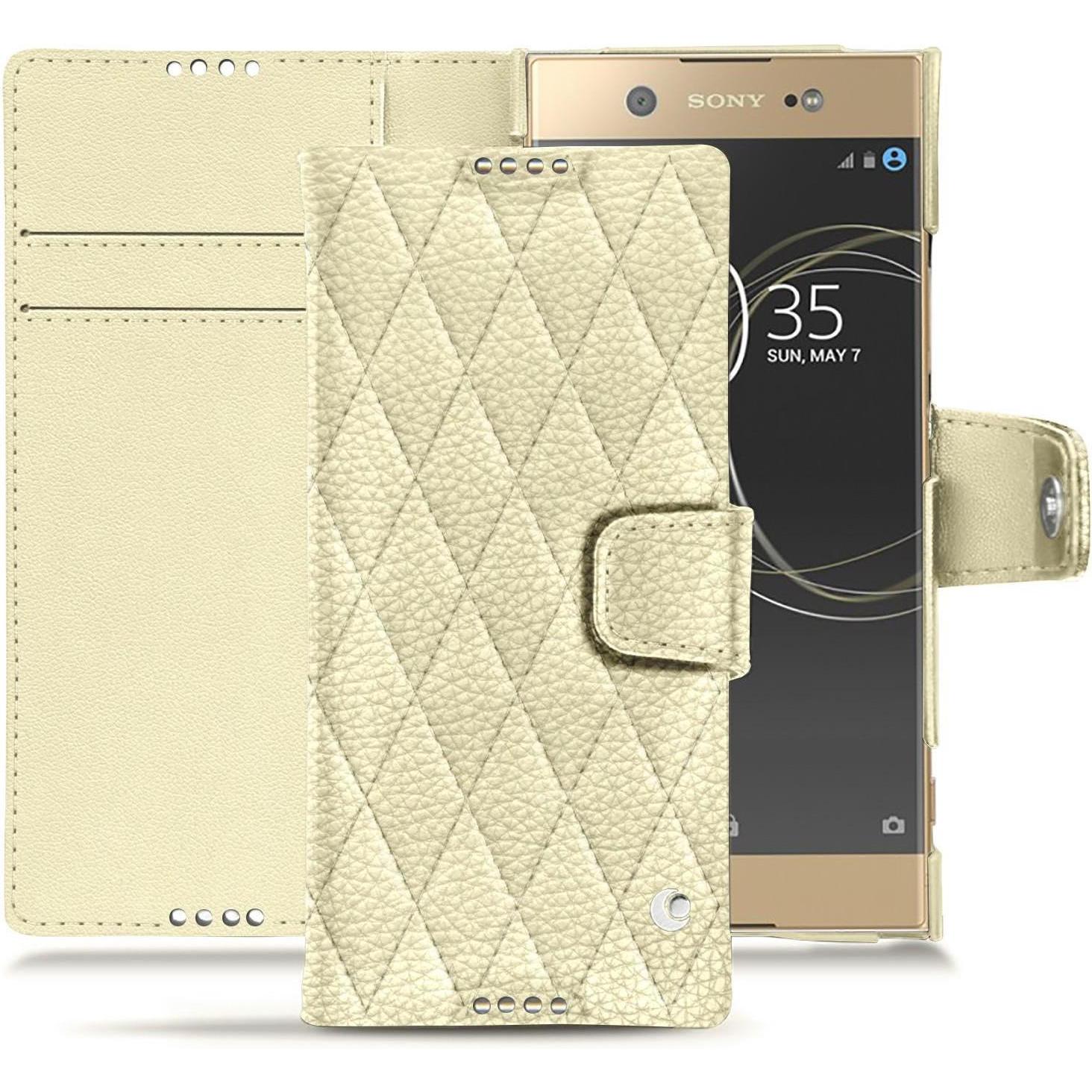 Noreve Lederschutzhülle Wallet (Sony Xperia XA1 Ultra), Smartphone Hülle, Weiss