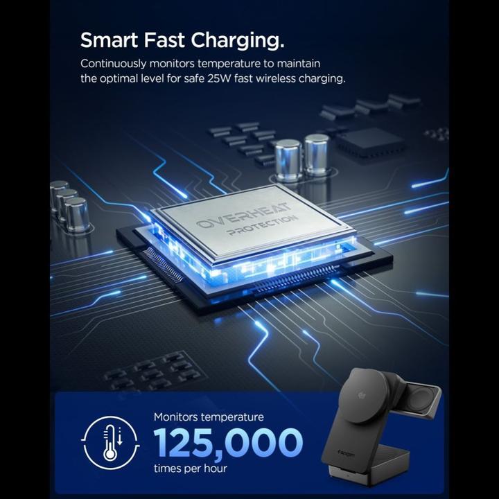 Image du produit Spigen Ładowarka indukcyjna Essential EF323MQ 3w1 25W Qi2.2 MagSafe czarny (25 W)