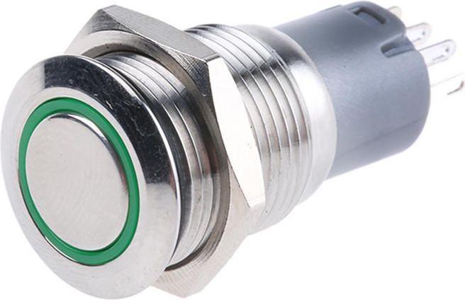 Actual product image RS PRO Switch Pushbutton Stainless Green ring