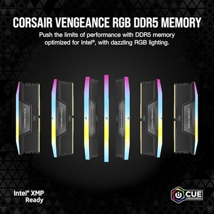 Produktbild Corsair DDR5, 5600MT/s 16GB 1x16GB DIMM, Unbuffered, 40-40-40-77, XMP 3.0, VENGEANCE RGB DDR5 Black Heatspre (1 x 16GB, 5600 MHz, DDR5-RAM, DIMM)
