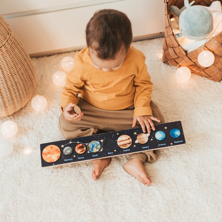 Immagine prodotto Activity Board Sistema solare in legno, lavagna attività, puzzle con pianeti, giocattolo educativo, regalo di
