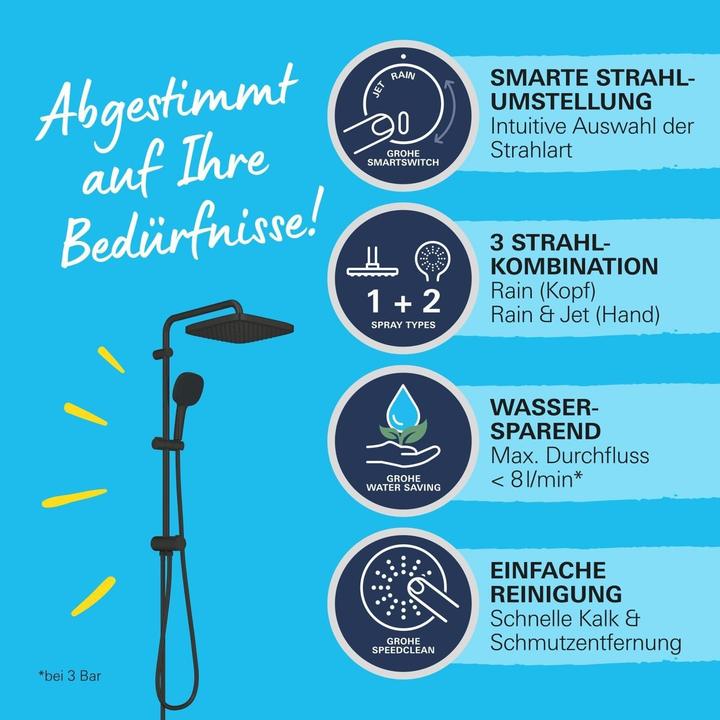 Actual product image Grohe Vitalio Start System 250 Flex Duschsystem mit Umstellung, eckig, Renovierungs-Set, variable Bohrlöch