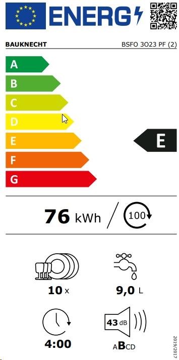 Label énergétique Bauknecht Bauk Geschsp. BSFO 3O23 PF E inox