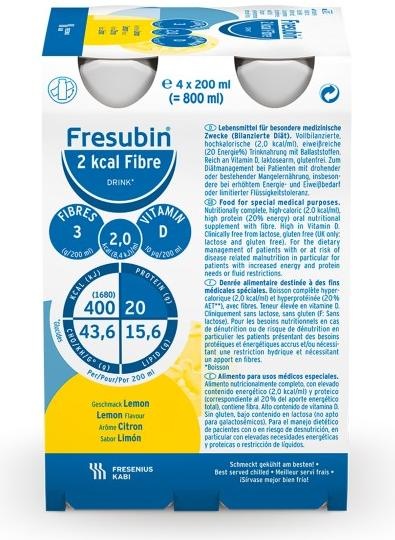 Actual product image Fresubin 2 kcal Fibre DRINK Lemon Drink Bottle, 24X200 ml LOE