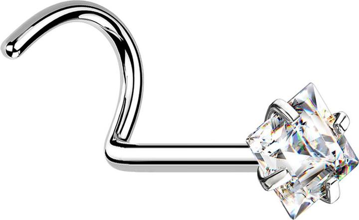 Actual product image Star Piercing Nasenstecker gebogen silber quadratischer Kristall silber gefasst (without brass, Surgical steel 316L)