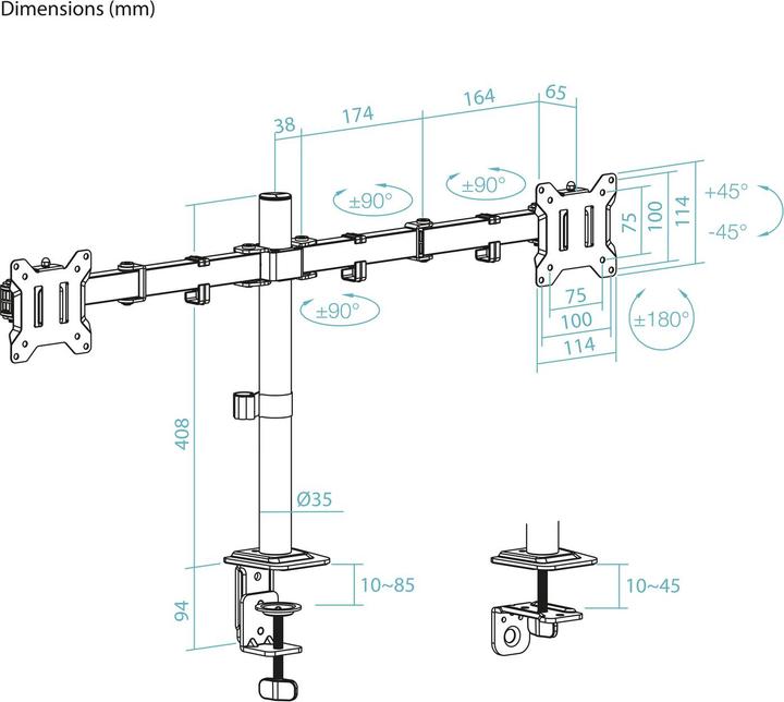 Produktbild Tooq Technology SOPORTE MESA GIRA INCLI 2 BRAZOS 17-27" NEGRO (Tisch, 27.01", 16 kg)