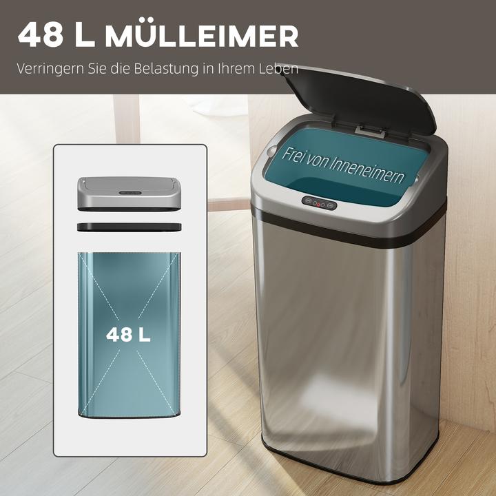 Produktbild Homcom Sensor-Mülleimer ABS, Edelstahl Silber (48 l)