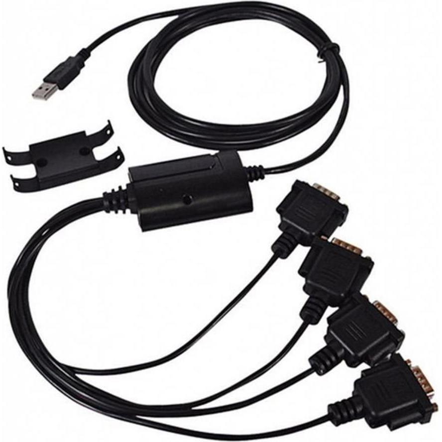 Exsys USB 2.0 zu 4S Seriell RS-232 Kabel (RS-232, DB9M, 200 cm), Data + Video Adapter, Schwarz