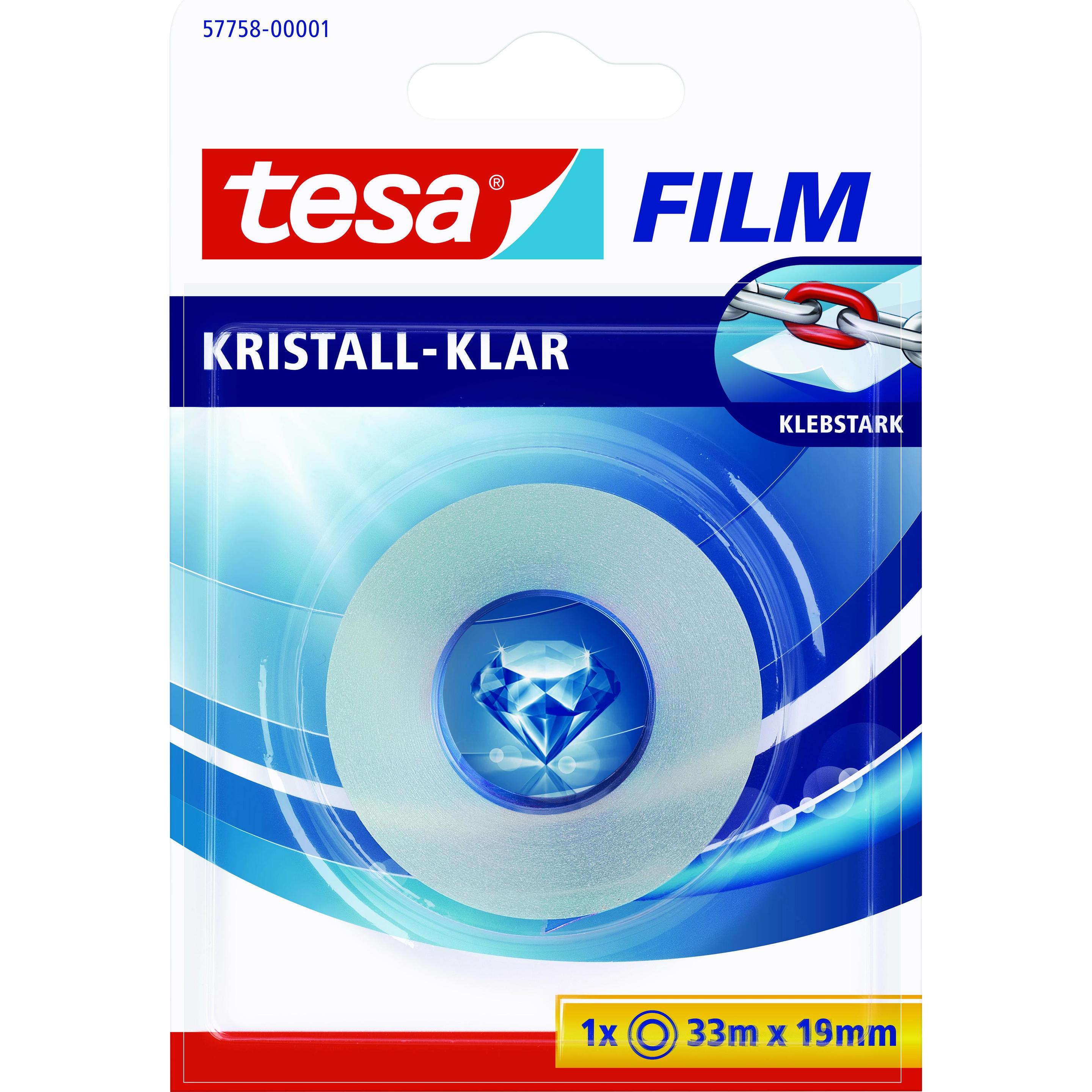 tesa, Klebeband, 1x tesafilm KRISTALL-KLAR, hochtransparent, alterungsbeständig, mit starker Haftung (19 mm)