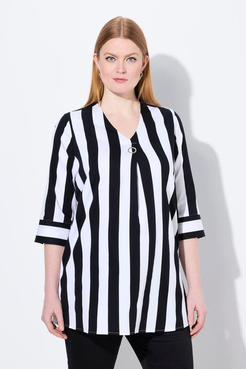 Produktbild Ulla Popken Bluse, Längsstreifen, A-Linie, V-Ausschnitt, 3/4-Arm (50, 52)