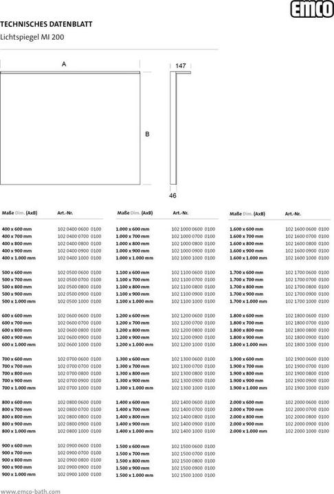 Produktbild Emco MI 200 LED-Lichtspiegel, mit Lichtsegel, verdeckter Sensorschalter, Breite 2000mm, 1022000