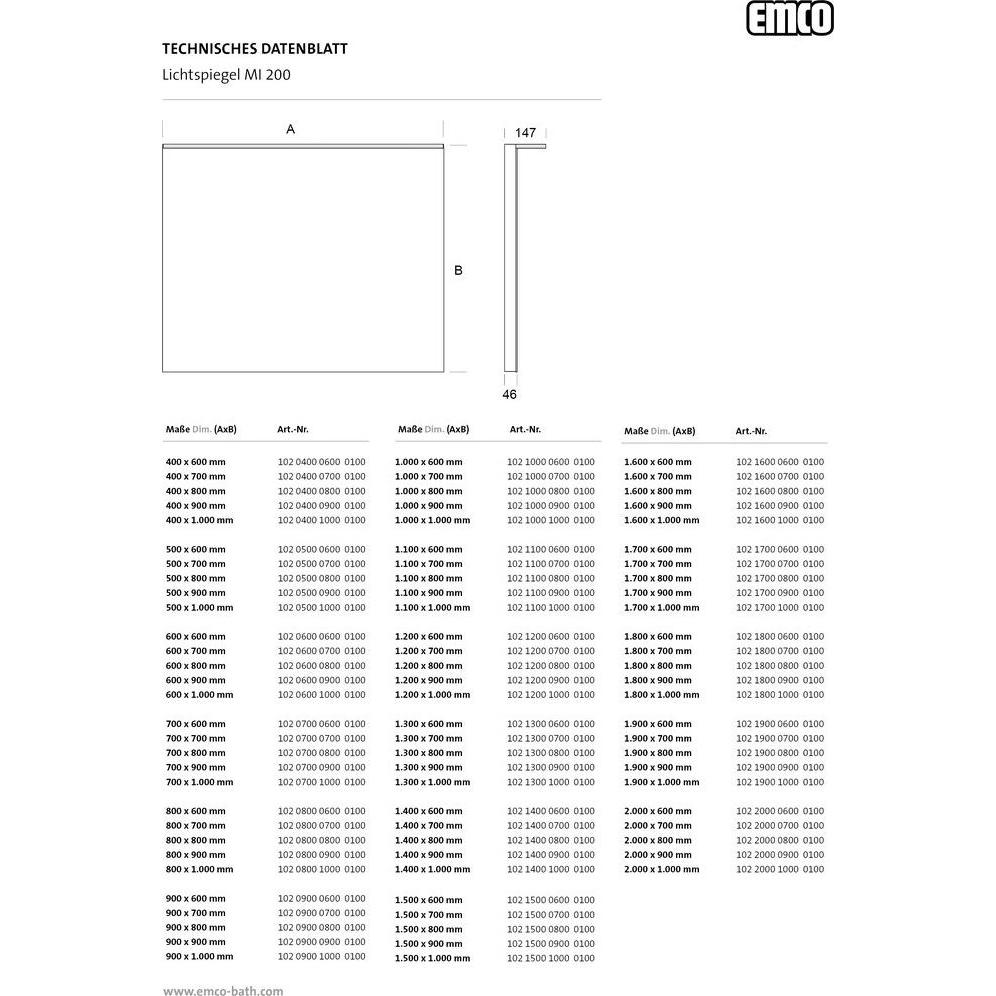 Thumbnail - Emco, Spiegelschrank, MI 200 LED-Lichtspiegel, mit Lichtsegel, verdeckter Sensorschalter, Breite 700mm, 1020700