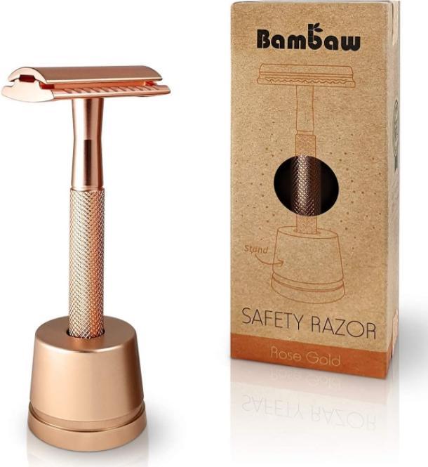 Immagine prodotto Bam Baw Rasoio di sicurezza con supporto in metallo oro rosa