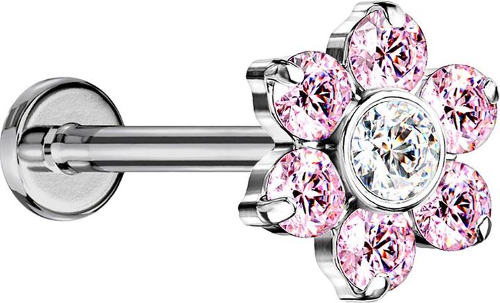 Immagine prodotto Star Piercing Labret Micro Threadless argento fiore cristalli rosa (senza ottone, Titanio)