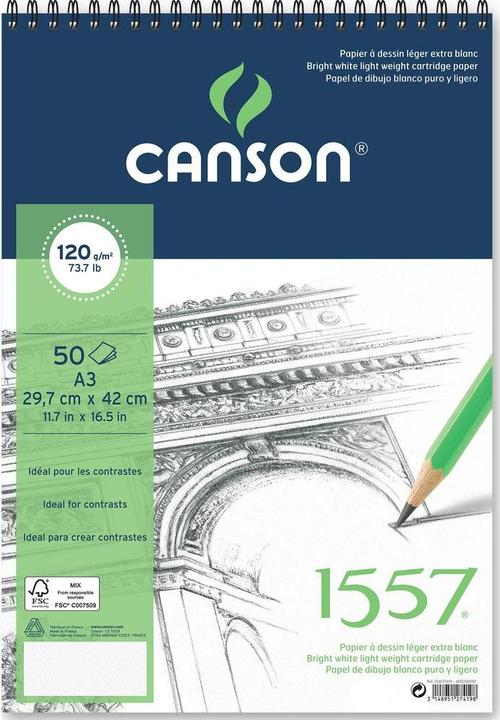 Canson Sketch paper A3 4127-419 120g, white 50 sheets (A3, Plain)
