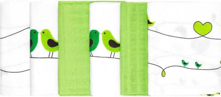 Makian Gauze cloth set of 6 80 x 80 cm green and white birds (80 cm, 80 cm)