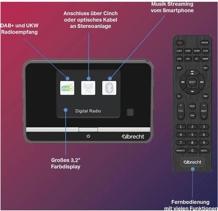 Image du produit Albrecht DR 521 DAB+/UKW Radio-Tuner (DAB+ DAB, Bluetooth)