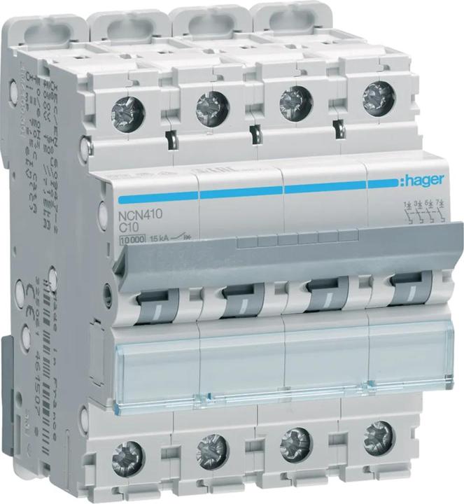 Productafbeelding Hager HAG NCN410 stroomonderbreker 4P 10kA C-10A 4M