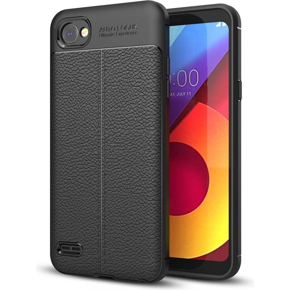 Screenguard LG Q6 Hülle Leather Design TPU Cover (LG Q6), Smartphone Hülle, Schwarz