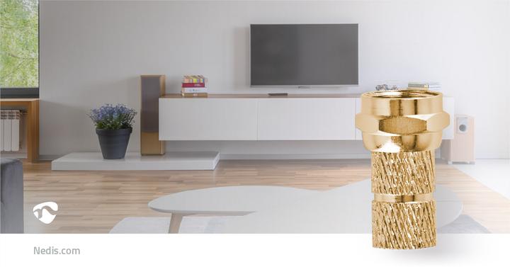 Image du produit Nedis F-plug straight plug Plaqué or 75 Ohm Twist-on Diamètre d'entrée de câble : 5,5 mm Cuivre Met (75 dB, Fiches et connecteurs)