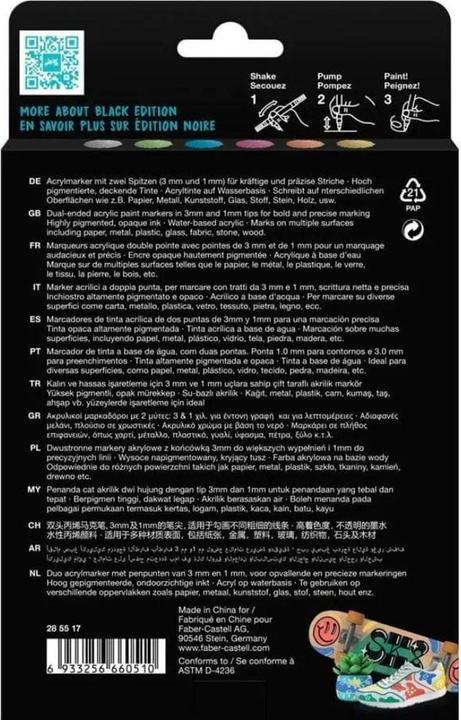Immagine prodotto Faber-Castell - Black Edition Shake & Paint Acrylic Markers Set of 6 (Metallic Colours) (285517) (6x)