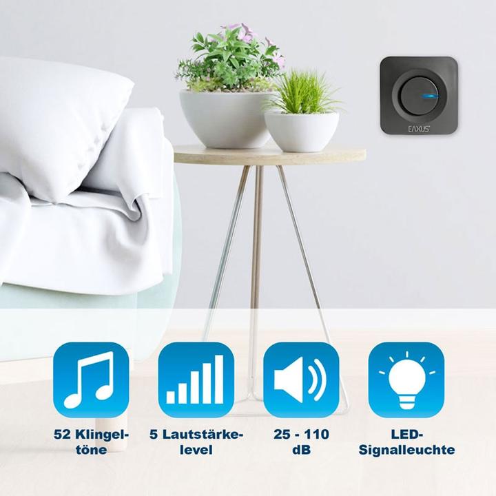 Immagine prodotto Eaxus Campanello wireless con 2 ricevitori, luce LED, IP56, a batteria