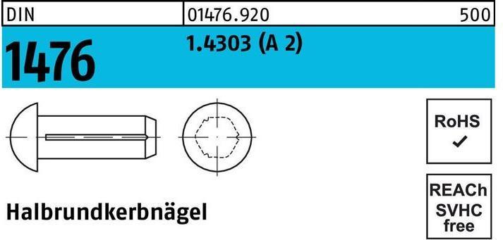 Produktbild Halbrundkerbnagel DIN 1476 1,4 x 5 1.4303 (A 2) DIN 1476