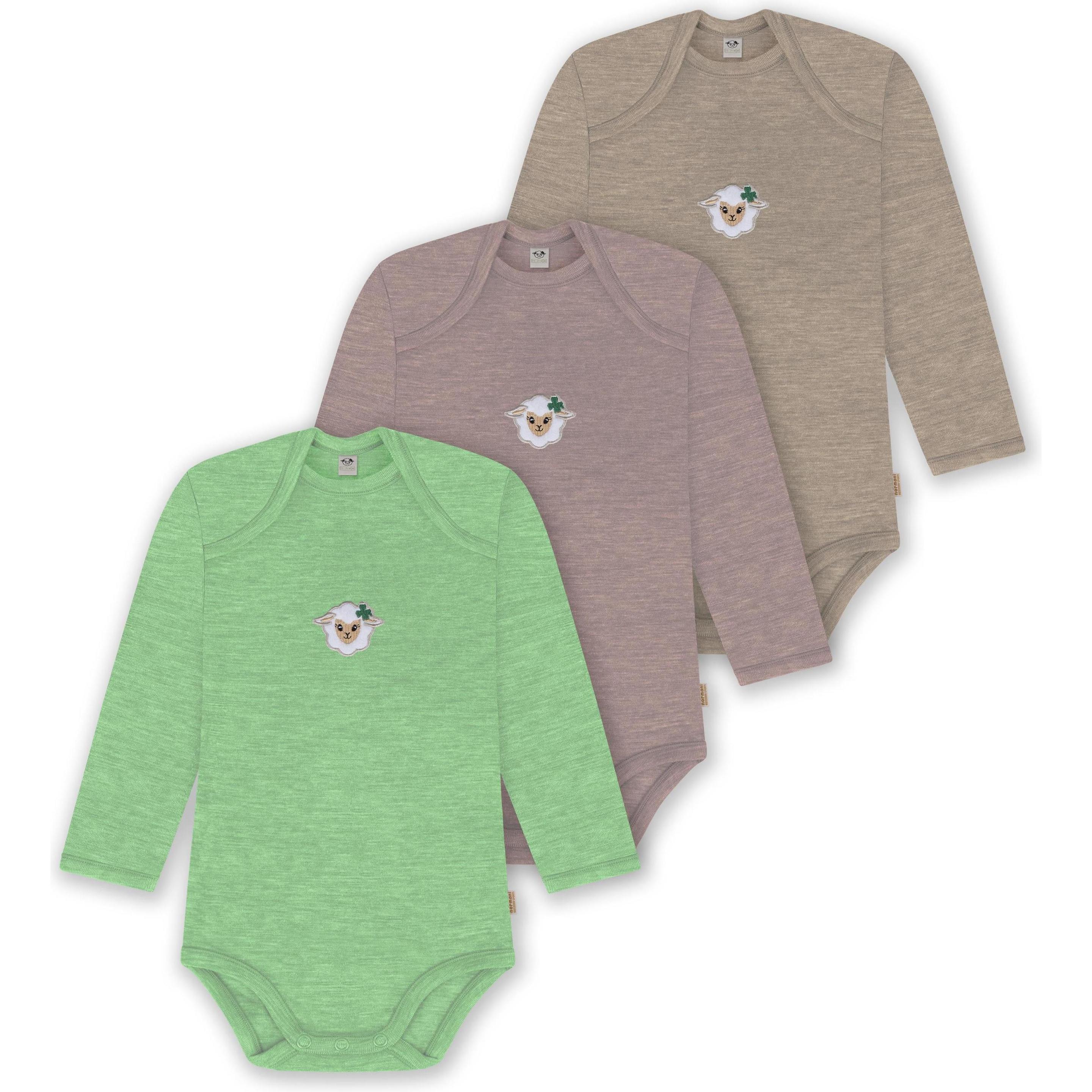 Normani, Herren, Body, 3er Pack Baby Merino Body Langarm „Auckland" - 9383, Beige, (80)