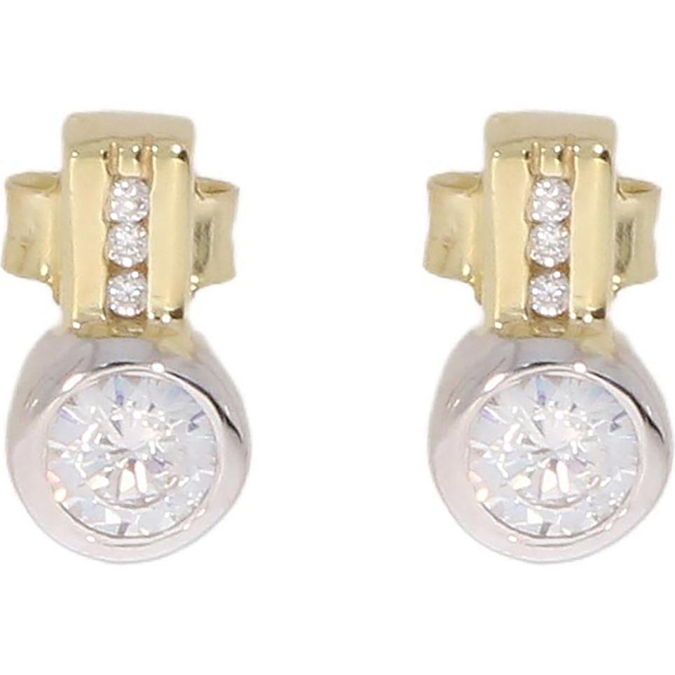 Luxxos, Ohrringe, Ohrstecker mit Zirkonia bicolor 375 Gelbgold, (375 Gelbgold)