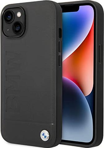 Actual product image BMW Case BMHCP14MSLLBK iPhone 14 Plus 6.7" czarny/black Leather Stamp (Apple iPhone 14 Plus)